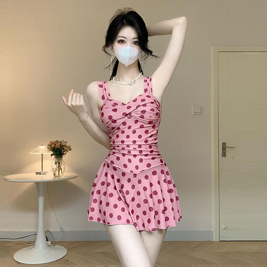 【保守连体裙式，平角设计】泳衣女保守连体裙式平角 新款遮肚显瘦 度假泡温泉防走光游泳装-QQ 商品图5