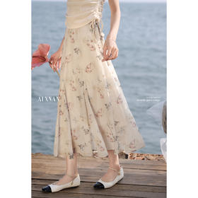 鹿向南「浮云织梦」杏色印花新中式半身裙女2025夏设计感a字长裙