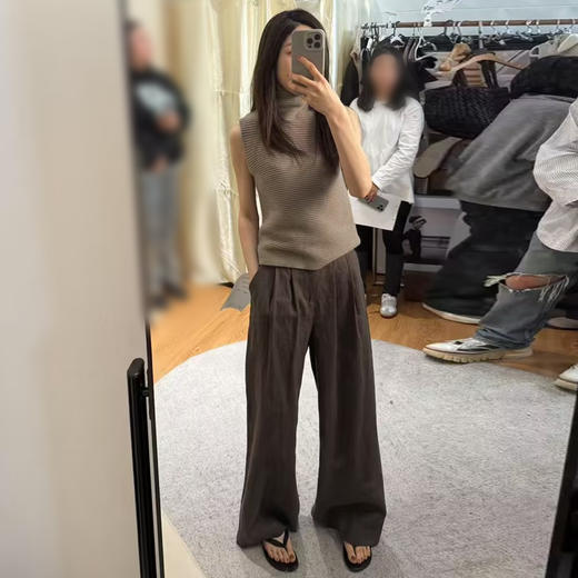 ROMI STUDIO100%亚麻天然麻结肌理后松紧腰直筒长裤 RWCSXB1737 商品图0