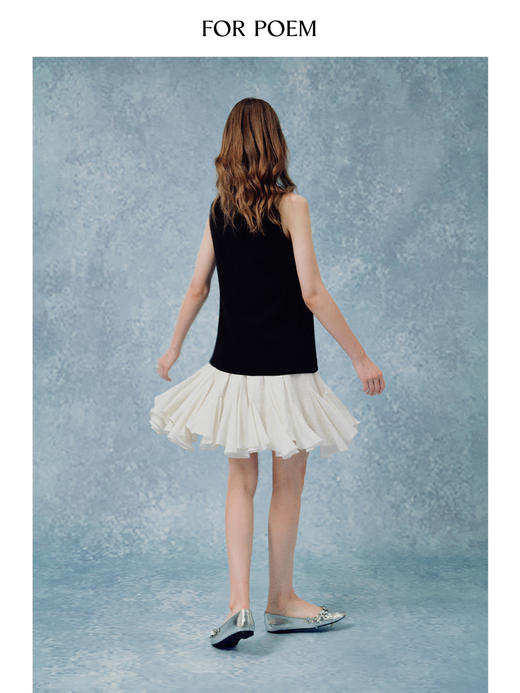 ForPoem 现货 25/SS原创设计蕾丝花边醋酸拼接不规则下摆短款连衣裙 商品图2