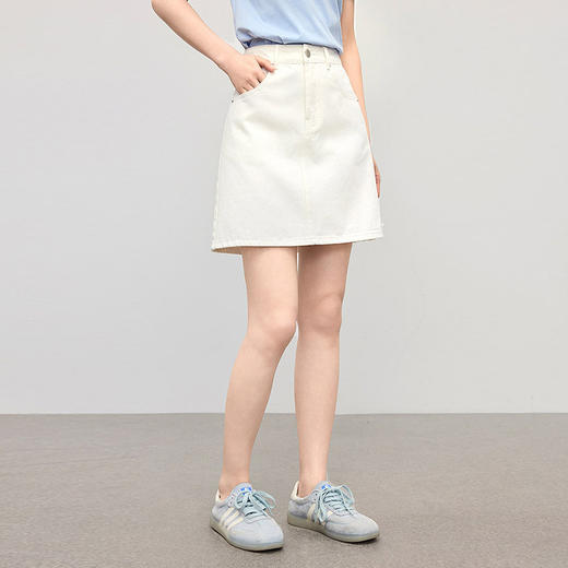 【专属特价】熙世界100%棉白色牛仔半身裙女2025夏季新款小个子a字包臀短裙子 商品图4