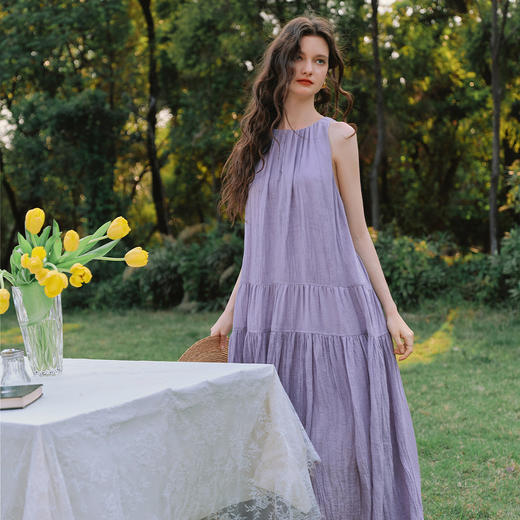 OLrain欧芮儿紫色无袖长款度假连衣裙女夏季2025新款宽松绝美长裙 商品图2