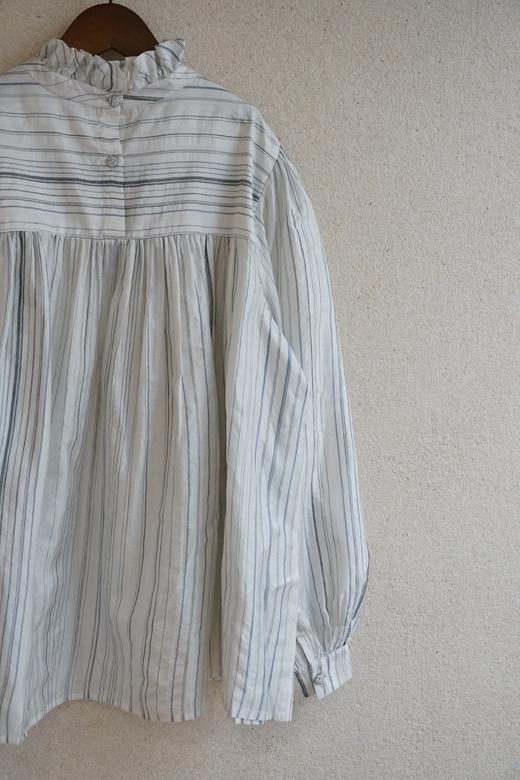 MAKU textiles｜真丝褶边领口不规则条纹长袖衬衫 商品图9