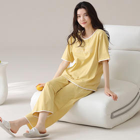 夏季莫代尔睡衣女士短袖长裤带胸垫家居服字母印花凉爽休闲套装   JL-LGM6019/LGM6022