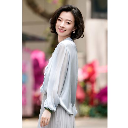 西子/冰川之吻重磅桑蚕丝弹力双乔荷叶边钉花长袖衬衣/SYXS021 商品图1