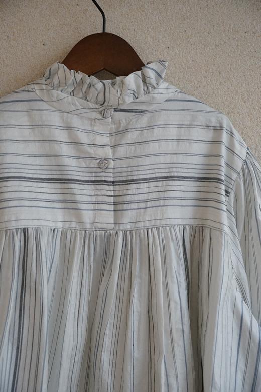 MAKU textiles｜真丝褶边领口不规则条纹长袖衬衫 商品图10