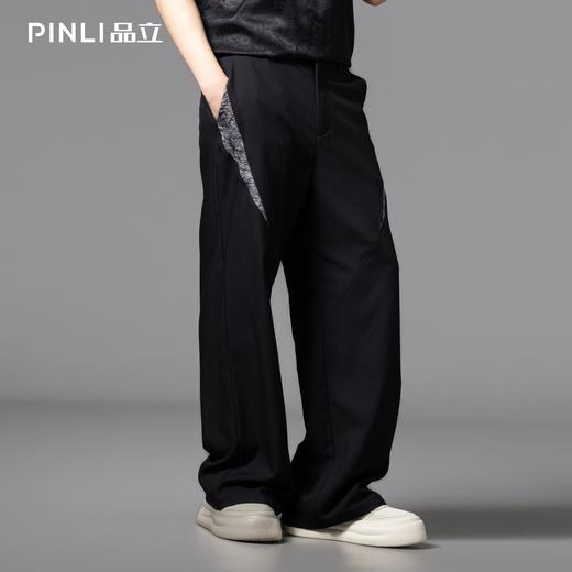 PINLI品立2025春季新款男士宽松撞色拼接直筒休闲长裤B252117078 商品图2