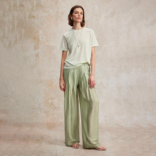 大圆领后中拼缝苎麻短袖T恤T2502094 商品图2