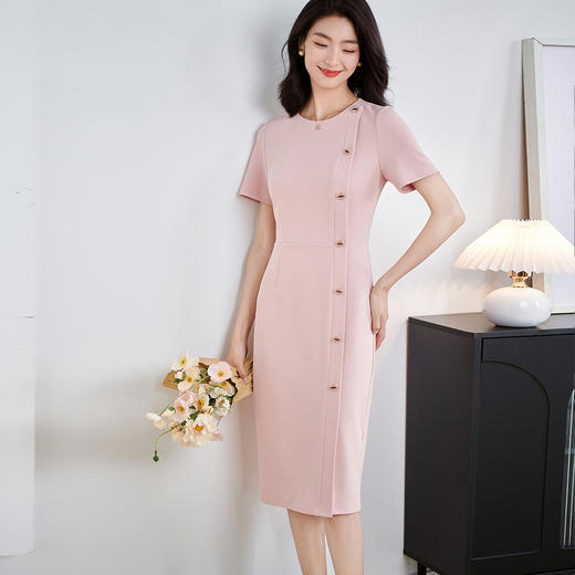剩S/M/L 知性包臀裙 侧边大气时尚金属扣设计连衣裙2919 商品图0