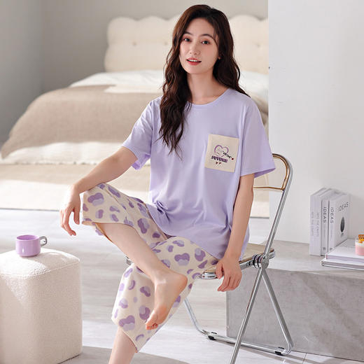 夏季新品拉架棉睡衣女士短袖七分裤套装可爱少女休闲舒适家居服   JL-LGA3028/LGA3029/LGA3030/LGA3031 商品图1