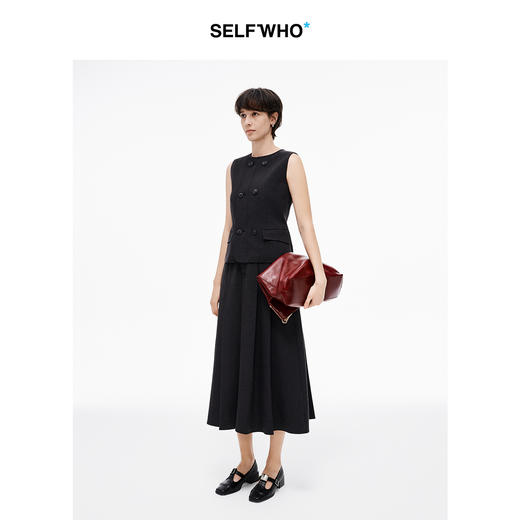 [徐梦洁同款]SELFWHO亚麻混纺西装马甲半身裙女夏新款淡人系套装 商品图3