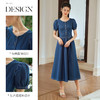 OLrain欧芮儿蓝色短袖收腰连衣裙女夏季2025新款显瘦法式牛仔长裙 商品缩略图2