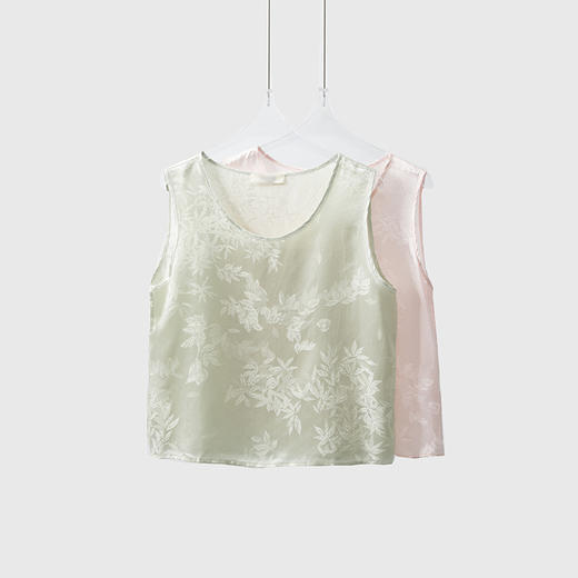 丁摩 真丝缎面提花绞萝背心女吊带夏外穿桑蚕丝法式上衣夏季马甲5ZF-009 商品图0