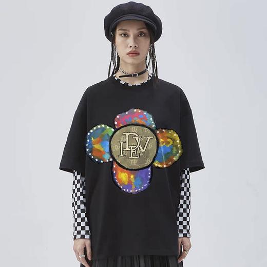 IDEVERRAY手绘夜光七彩太阳花短袖t恤男潮牌夏季小众原创体恤上衣 商品图1