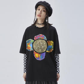 IDEVERRAY手绘夜光七彩太阳花短袖t恤男潮牌夏季小众原创体恤上衣