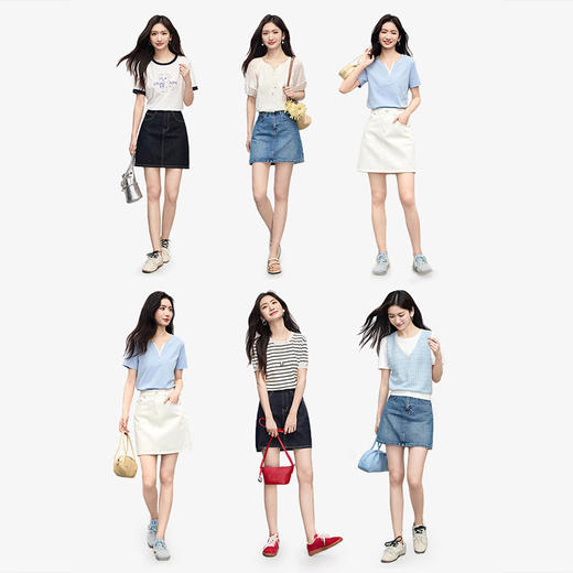 【专属特价】熙世界100%棉白色牛仔半身裙女2025夏季新款小个子a字包臀短裙子 商品图3