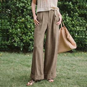 OLrain欧芮儿通勤慵懒高腰条纹休闲裤女夏季2025新款阔腿裤长裤子