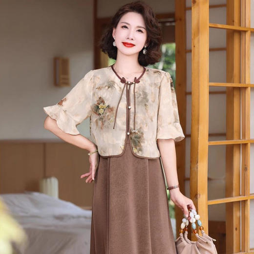 对音夏款轻奢气质妈妈装大码连衣裙套装JK-NF231 商品图2