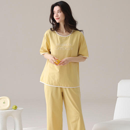 夏季莫代尔睡衣女士短袖长裤带胸垫家居服字母印花凉爽休闲套装   JL-LGM6019/LGM6022 商品图2
