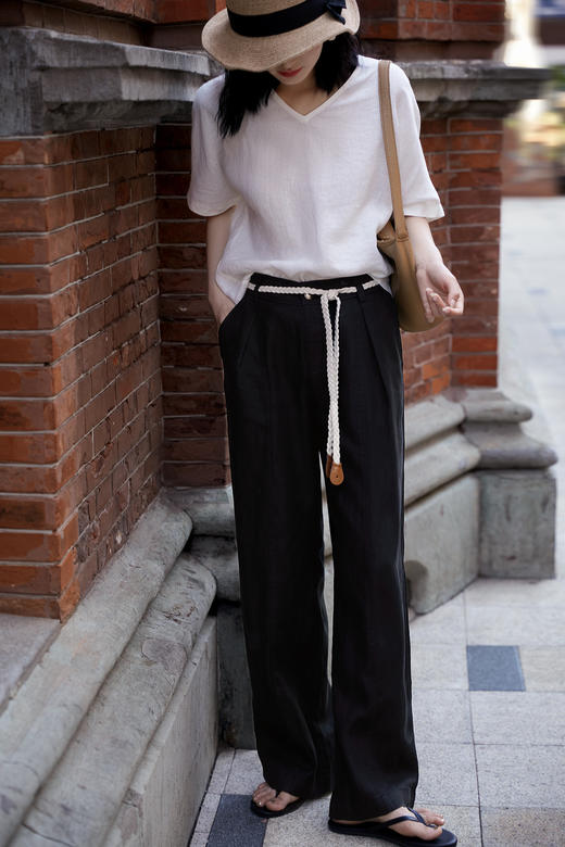 亚麻裤呼吸感畅通勤宽松直筒阔腿休闲裤长裤 商品图10