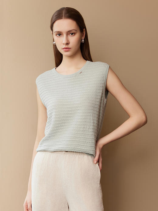 【棉丝麻无袖针织背心】25年春夏新品女士圆领薄款针织套衫时尚百搭背心 商品图0