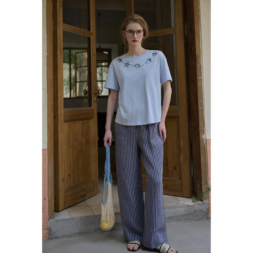 （小眠专属）SimpleRetro纯棉设计感图案镂空短袖T恤女 商品图1