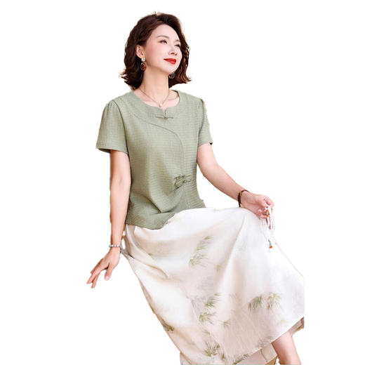 对音夏款舒适气质妈妈装新中式盘扣收腰上衣竹韵清风半身裙套装JK-Z7853 商品图3