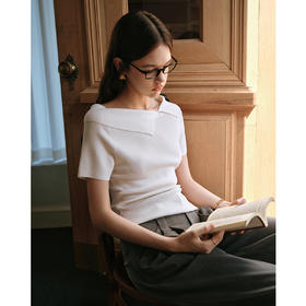 OLrain欧芮儿白色不对称领毛针织套头衫女夏季2025年新款通勤上衣