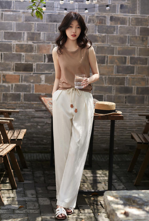 亚麻裤呼吸感畅通勤宽松直筒阔腿休闲裤长裤 商品图1