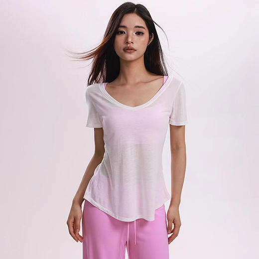 跃牌【禅语梵心】夏季轻薄透气瑜伽短袖女V领显瘦运动休闲健身上衣DX3149 商品图0