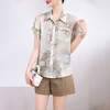 丁摩 真丝上衣女短袖夏装新款法式印花设计感百搭桑蚕丝衬衫女5ZF-10019 商品缩略图1