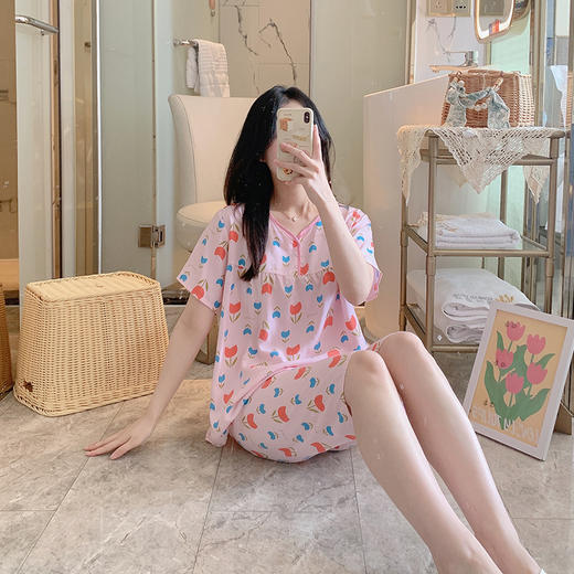【休闲时尚！舒适感足】新款棉绸睡衣女夏季薄款短袖短裤家居服韩版甜美少女外穿大码套装。ry 商品图8