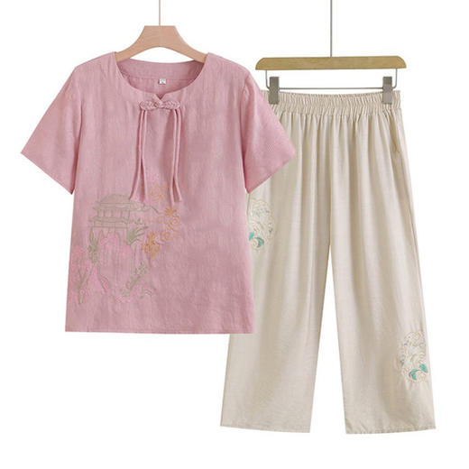 对音夏款透气亲肤气质妈妈装新中式刺绣盘扣短衫+裤子套装JK-Z2518MY、JK-Z2519MY 商品图2