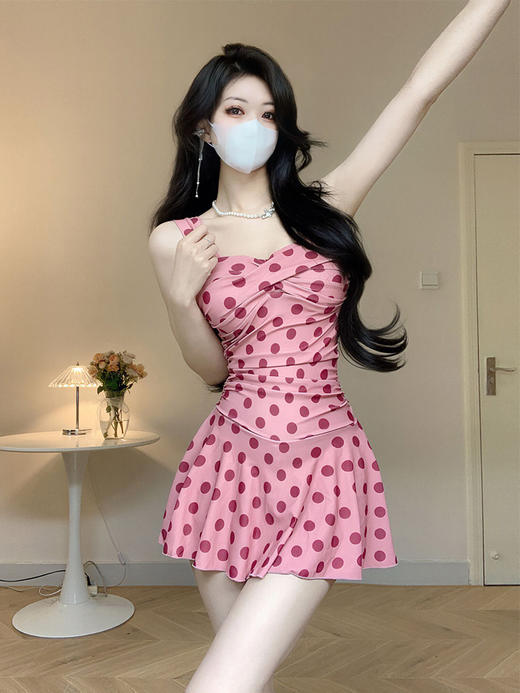 【保守连体裙式，平角设计】泳衣女保守连体裙式平角 新款遮肚显瘦 度假泡温泉防走光游泳装-QQ 商品图4