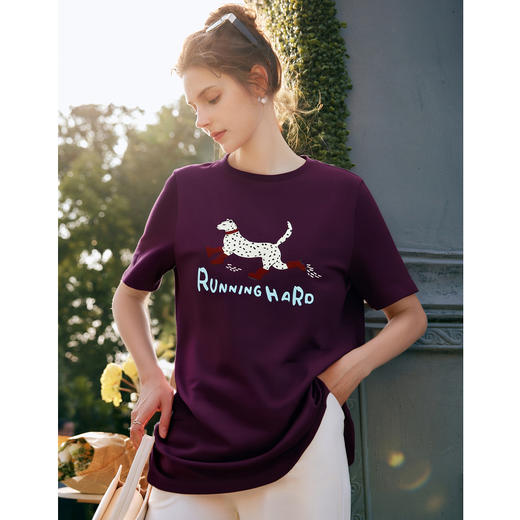 OLrain欧芮儿紫色圆领印花宽松T恤女夏季2025年新款休闲字母上衣 商品图0