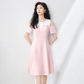 「高货wl」全新升级【铂金会员321/天猫429/差价108】(13118)洛诗琳时尚设计感拼接撞色连衣裙2025露肩气质收腰裙子女