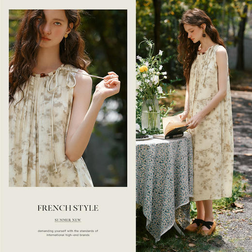 OLrain欧芮儿宽松慵懒法式度假连衣裙女夏季2025新款舒适背心长裙 商品图1