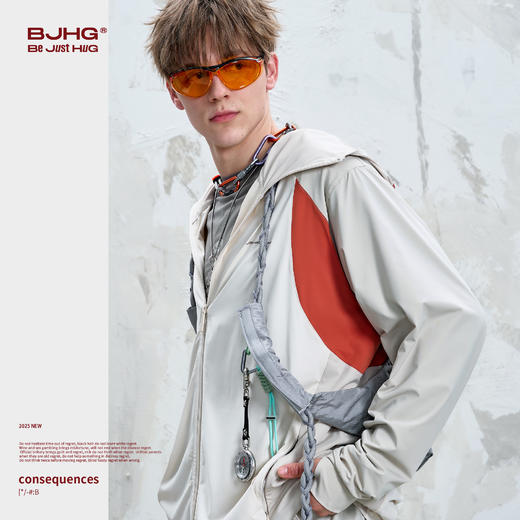 BJHG不计后果UPF50防晒衣男款夏季撞色拼接宽松舒适连帽防晒外套 商品图1