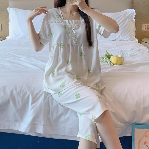 【软糯舒适】睡衣女款夏季棉绸透气短袖短裤新款夏天薄款少女家居服套装。ry 商品图2