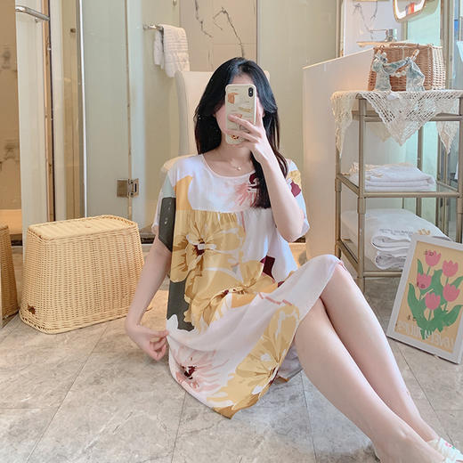 【棉绸睡衣！享受睡眠】棉绸睡裙女春秋夏薄款睡衣韩版甜美少女网红直播爆款家居外穿裙子。ry 商品图2