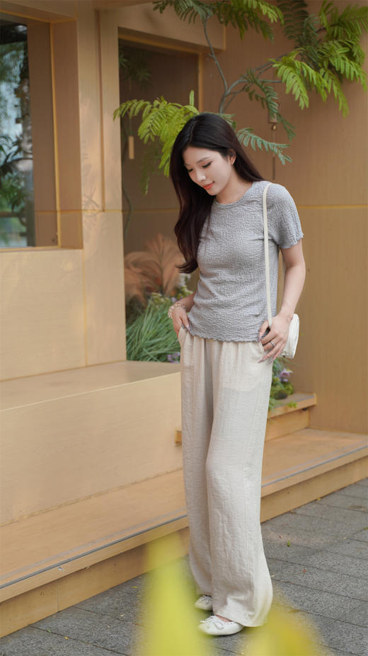 臣禾	【亚麻裤】老钱风松紧腰休闲直筒裤	JZ252060393 商品图5