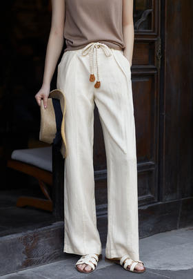 亚麻裤呼吸感畅通勤宽松直筒阔腿休闲裤长裤