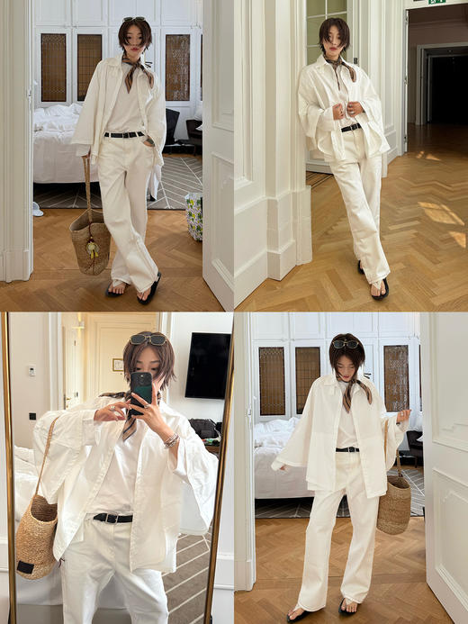 HIDEMI 极简小圆领天然棉百搭款t恤 长袖/短袖 白色/黑色 商品图5