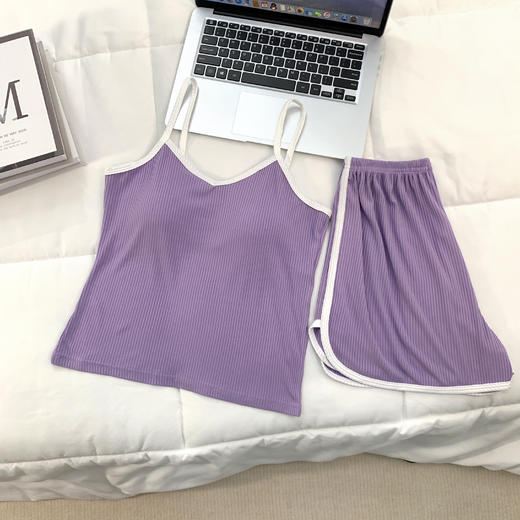 【GZ】无忧购冰丝螺纹吊带短裤套装家居服620（截单后7天发货) 商品图6