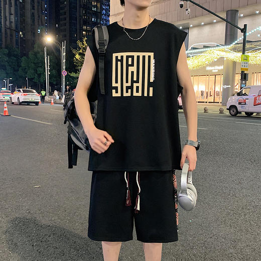 【套装】【DYY】大依优型大码圆领无袖背心短裤套装T恤夏季加肥加大肥佬休闲宽松透气弹力男装上衣潮款 商品图7