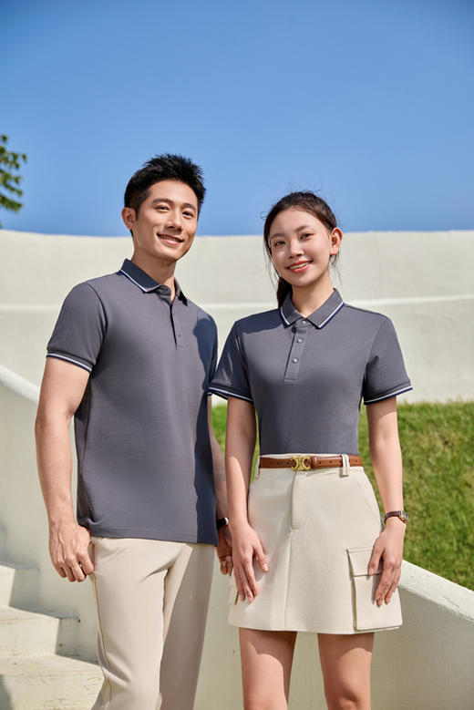 男女同款冰感新疆纯棉纯色拼色翻领短袖polo衫T08/5616/5617 商品图4