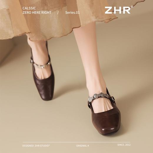 ZHR方头水钻浅口单鞋复古玛丽珍鞋2025新款春季法式平底气质皮鞋 商品图3