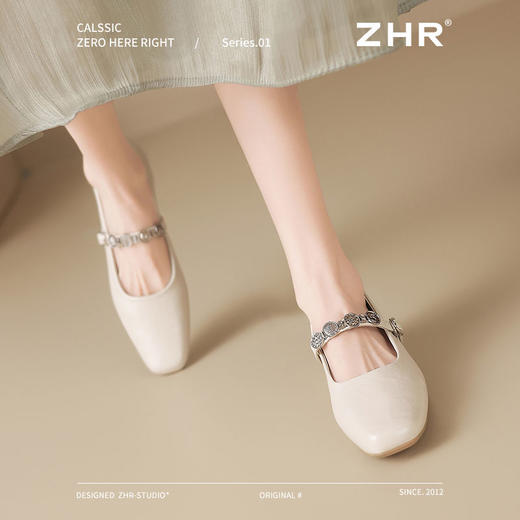 ZHR方头水钻浅口单鞋复古玛丽珍鞋2025新款春季法式平底气质皮鞋 商品图2