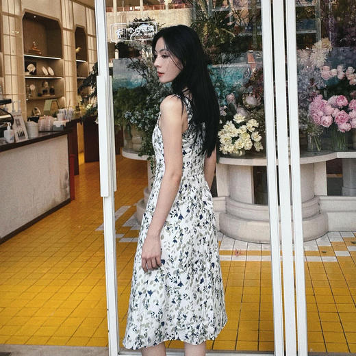 「K」洛诗琳44716气质印花吊带裙2025真丝混纺收腰显瘦裙子0737 商品图3
