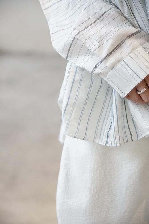 MAKU textiles｜真丝细条纹刺绣上衣衬衫 商品图1